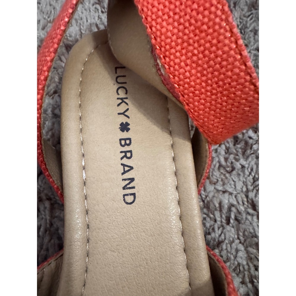 Lucky Brand Wensde Espadrille Wedge Sandals Coral Orange Ankle Strap Women's 7.5 - Picture 4 of 5